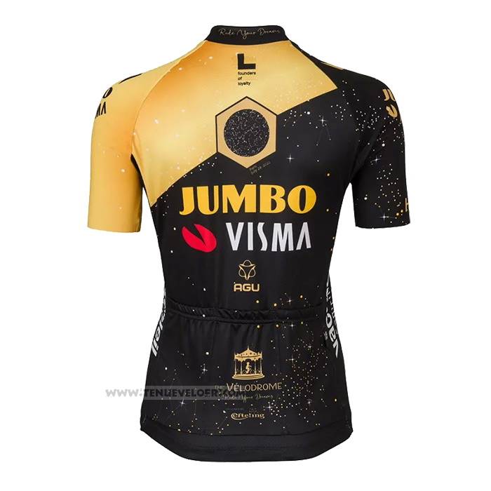 2023 Maillot Cyclisme Femme Jumbo Visma Noir Jaune Manches Courtes et Cuissard